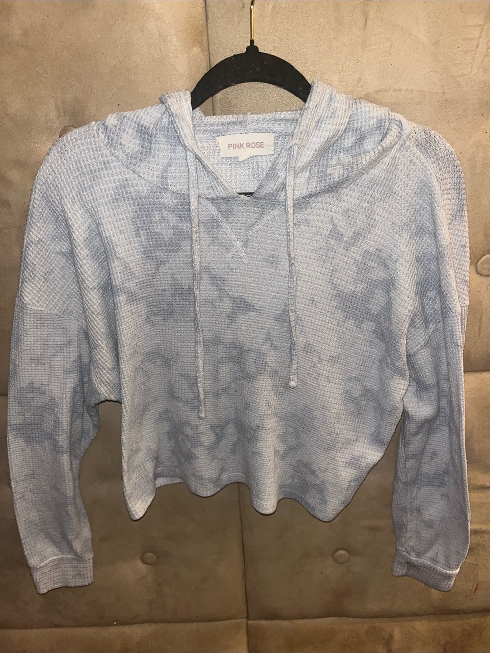 Pink Rose Light Blue Tie-Dye Waffle Pullover Hoodie